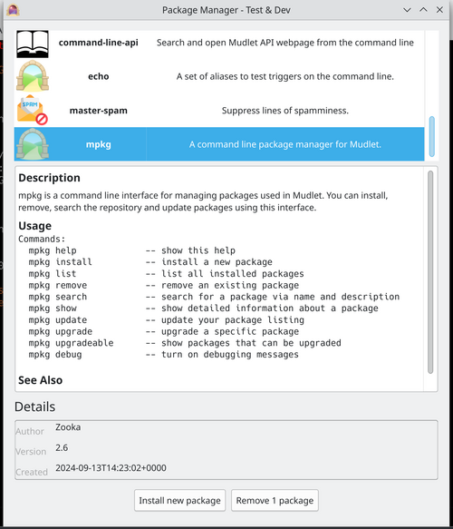 Package Manager to install and remove Mudlet packages